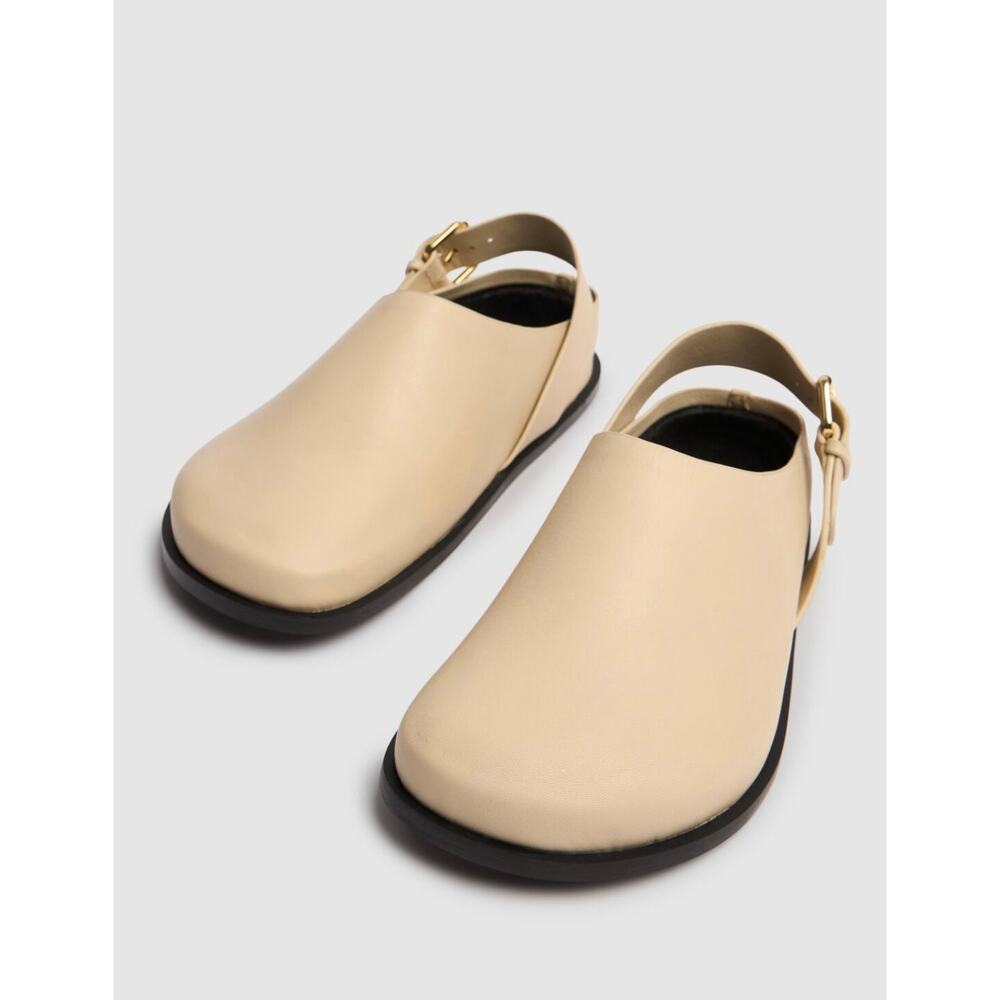 A.Emery Louis Clog 38 Eggshell Cream Leather Slingback Minimalist Flat NWOT